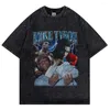 남자 T 셔츠 Mike Tyson 티셔츠 남자 빈티지 씻은 셔츠 권투 챔피언 오버 사이즈면 Tshirt 스트리트웨어 레트로 Tshirts 여름 o-neck