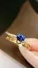 Cluster Rings JY2024 No.10847 Sapphire Natural 0,59CT Blue Gemstone Pure 18K Gold Jewelry for Women Diamonds