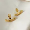 French Style Personalized Back Hanging Round Bead Simple And Fashionable Small Golden Bead 14k Gold Earrings