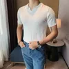 Polos masculinos verão mens malha polo camisas de manga curta turn down colarinho casual cor sólida listrado tops moda slim tees camisa roupas masculinas