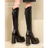 Boots 2024 Knight For Women's Autumn Waterproof Platform V-neck Black Super High Heel Straight Slim Sexy