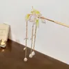 Grampos de cabelo vintage borla vara pauzinhos para mulheres chinês hanfu acessórios franja pérola floral hairpin garfos metal jóias