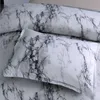 大理石の羽毛布団カバーセット大人向けのモダンな寝具セットリバーシブルホワイトグレーパターンコットンベッドコレクションHypoallergeni306q