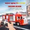 RC Sprinkler Fire Truck Sound and Light Model Electric Vehicle OneKey Water Spraying Trucks Simulation Gifts Toys for Children 240305