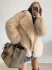 Fourrure de femme Chic Fluffy Revers Femmes Faux Manteau 2024 Hiver Femme Chaud Cardigan Veste Dame À Manches Longues En Peluche High Street Luxe Pardessus