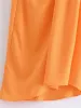 تنورة Traf Orange Midi Skirt Women Ruched legant Long Jaints Woman High Percirt Slit Mashion 2022 Summer Summer Jains Ladies