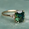 Wedding Rings Vintage Square Emerald Ring For Women Fashion Gold Color Inlaid Green Zircon Bridal Engagement Jewelry Gift Female276a