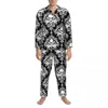 Men's Sleepwear Gothic Vampire Pajama Sets Retro Print Romantic Womens Long Sleeve Loose Daily 2 Pieces Home Suit Plus Size