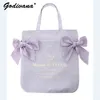 Japanese Style Satin Ribbon Drawstring Double Bow Portable Shoulder Bag for Women Sweet Large Capacity Handbags 240227