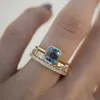 3 pièces anneaux en cristal bleu acide pour les femmes mode couleur or jaune bague de mariage pour femmes marque de luxe bijoux cadeaux accessoires 237j