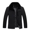 Trenchs d'hommes Hommes Hiver Parka Polaire Doublée Épais Chaud À Capuche Col De Fourrure Manteau Mâle Mode Veste En Peluche Automne Travail Outwearing Noir