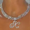 Chaînes A-Z Cursive Lettre Pendentif Glacé Collier Cubain Pour Femmes Initial Zircon Lien Chaîne Ras Du Cou Rock Hip Hop Bijoux 263s