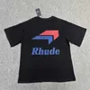 アメリカンハイストリートトレンディブランドRHUDEシンプルペンアローレタープリントカジュアルルーズショートスリーブTシャツの両方の男性と女性のための