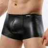 Underpants Men's Imitation Leather Underwear Boxer Briefs Solid Color Trunks Sexy Bandage Fashion Panties Pouch Sensual Lingerie