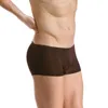 Cuecas de verão homens boxers gelo seda sem costura ultra-fino roupa interior sexy u bolsa shorts sólido translúcido calcinha respirável