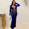 Frauen Samt Langarm Meerjungfrau Geburtstag Bodycon Midi Maxi Kleid 2024 Sexy Diamanten Abend Party Kleider 240228