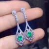 Boucles d'oreilles à tige en argent Sterling 925, émeraude naturelle et véritable