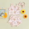 Kläduppsättningar födda babyflickor kläder fjäril blommig ärmlös tank top väst ruffle bloomers shorts sommarkläder