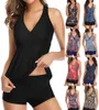 Women039s stroje kąpielowe Plus Women Black Tankini Control Tank Top Top Retro Solid Swimsuit z szortami Dwukał o kąpieli 7764628