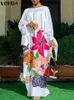 Women VONDA Summer Party Dress Vintage Floral Printed Casual Loose Bohemian Beach Sundress Long Sleeve Satin Maxi Vestidos 240307