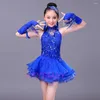 Stage Wear Enfant Enfants Filles Volants Salle de bal Costumes de danse latine Ligne de compétition Robe à franges à paillettes Bachata Salsa Robes