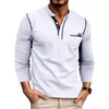 T-shirt da uomo Henley T-shirt casual a maniche lunghe in colore a contrasto con tasca Abiti autunnali primaverili per le vacanze al mare Streetwear