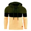 Sweats à capuche pour hommes Hommes Chaud Top Color Block Sweat à capuche avec cordon de serrage Manches longues Élastique Mi-longueur Sports pour la chaleur d'automne et d'hiver