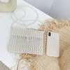 Bolso de perlas tejido hecho a mano para mujer Bolsos de hombro para teléfono celular con cuentas y lápiz labial blanco 240301