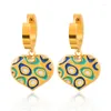 Necklace Earrings Set LEEKER 316L Stainless Steel Gold Silver Color Jewelry Heart For Women Drop Blue Green Enamel LK3