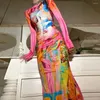 Повседневные платья Летняя женская одежда Yk2 Модное сексуальное граффити с длинными рукавами и воротником-стойкой Платье с принтом Облегающее бедро для женщин