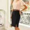 Skirts KK Women Front Slit Skirt With Belt High Waist Hip-Wrapped Bodycon Pencil Office Lady Workwear Outfits Knee Length