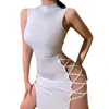 Avondjurk Haltervest Zomerjurk Elegante eenvoudige zwarte mouwloze bandage Sexy bandage maxi-jurk met hoge split