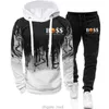 Autumn Winter 2024 New Men 2 Piece Set Trending Tracksuits Camouflage Hoodie + Pant Sports Wear 3d Ink Jogging Suits