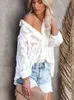 Mesh See Through Long Sleeve White Shirts Women Streetwear Flower Jacquard Button Down Shirt Womens Oversize Blouse Tops 240226