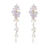 Stud Earrings 2024Summer Fashion Retro Purple Grape Flower Pearl Tassel Women Sweet Long Elegant All-match Temperament Accessorie