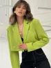 Taruxy Green Blazers for Women Cropped Cods veste Summer Casual Outfits Fashion Chic Jacket Womens Blazer Costumes 240223