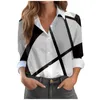 Women's Blouses Fashion Print Blouse Shirt Women Stitching Long Sleeve Shirts 2024 Autumn Lapel Button Casual Top Lady Linen