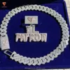 Custom Hip Hop Kit Combination 18mm 20inch Iced Out Cuban Link Chain Heart Buckle Drop Shape 3x3inch Hip Hop Moissanite Pendant