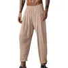 Calças masculinas homens algodão linho casual sólido cintura elástica oversized solto calças retas primavera verão vintage calça ao ar livre gordura