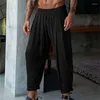 Calças masculinas homens algodão linho casual sólido cintura elástica oversized solto calças retas primavera verão vintage calça ao ar livre gordura