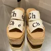 Дизайнер chlqe flat mule Womens Woody Slide Sandals Белые и черные холст Нижний удар льняной льня