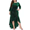 Casual Dresses Round Neck Women Dress Elegant Plus Size Maxi With Three Quarter Sleeve Irregular Hem For Prom Party Women's High Waist