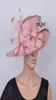 Ny Blush Pink Sinamay Hat Formal Church Hat Sinamay Fascinator Fedora med fjäderblomma för Kentucky Derbywedding5880181