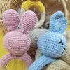 Baby Rattle Crochet Animal Rabbite Teether Wooden Ring Handmade Toy A Free Wood Teething Bracelet Nurse Gift Product 240226