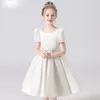 DideyTtawl Real Pos Satin Short Flower Girl Dress Square Collar First Communion Kids Birthday Concert Party Junior Bridesmaid 240309