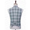 Costumes Hommes Costume Blazer Gilet Veste Pantalon Trois Pièces Revers Simple Boutonnage Rétro Plaid Bleu Clair Lin Mariage Slim Fit Personnalisé