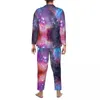 Men's Sleepwear Colorful Sky Print Pajama Sets Autumn Super Galaxy Sleep Man 2 Pieces Casual Oversized Nightwear Birthday Present