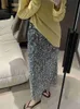 HOUZHOU Длинная юбка с пайетками, женская осенняя корейская эластичная талия, элегантная тонкая юбка трапециевидной формы с разрезом сзади и пайетками, вечерняя вечеринка 240228