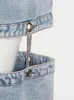 Kvinnors byxor twotwinstyle sommar denim breda ben jeans för kvinnor hög midja lapptäckkedja klipp ut solida byxor kvinnliga kläder mode