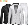 Suits White Rose Pattern Twopiece Suit for Men's Wedding Business Dress Coat and Trousers Fashion Slim Fit Terno Masculino M5XL 6XL